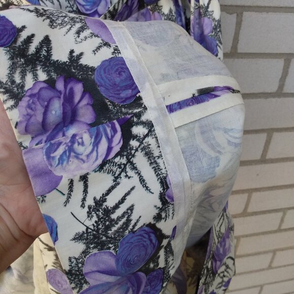 Vintage 50s Purple Rose Dress 42" Bust 28.5" Waist Rockabilly Tea Party 60s - Picture 8 of 16